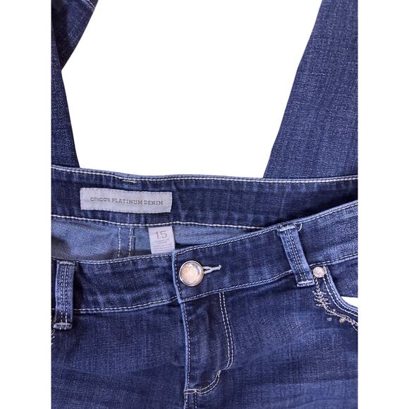 Chico’s Platinum Denim Jeans Size 1.5 / 10 Blue Stretch Bling Pocket Mid Rise - Picture 2 of 6